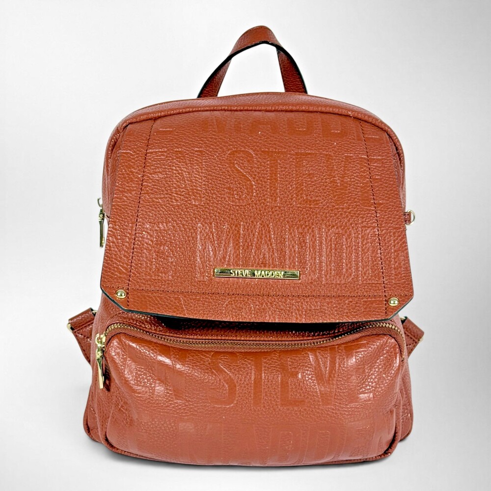 Steve Madden BTAMPA Brown Embossed Logo Faux Leather Backpack NWOT